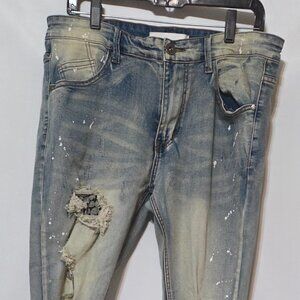 KDNK 11 4 14 11 Denim Jeans Blue Men's 34 Distressed Ripped Splatter